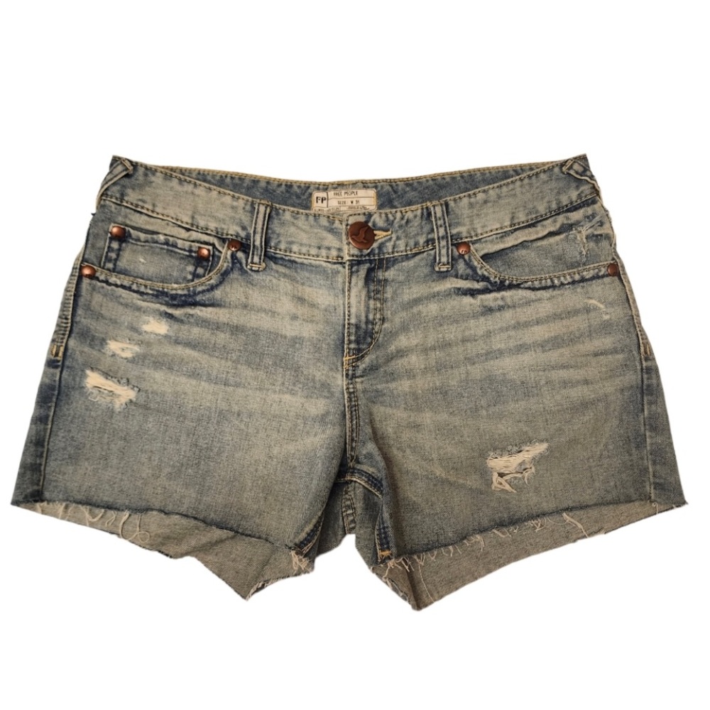 Free People Distressed Frayed Denim Shorts